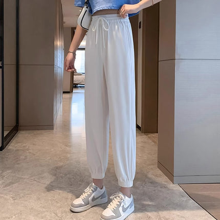 100kg Plus Size Fat mm Ice Silk Leggings Sweatpants Women's Summer Thin Loose Nine-Point Sun Protection and Anti-Mosquito Casual Pants