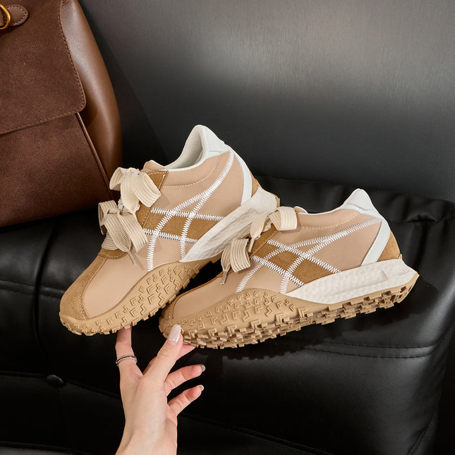 Short Women's Height-Increasing German-Style Training Shoes 2025 Spring and Autumn Platform Thick-Soled Color-Block Casual Sneakers Small Size 3233