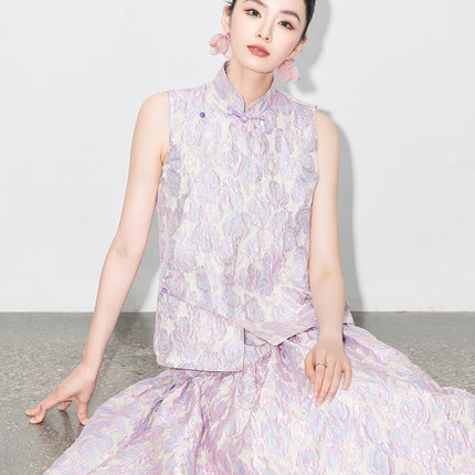 [Zhihetang] New Chinese-Style Brocade Jacquard Half-Body Skirt, Puffy Skirt, Autumn Vest Suit with Large Skirt Hem