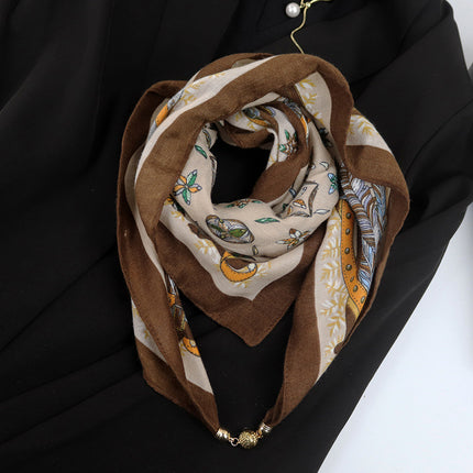 Spring and summer sunscreen magnetic buckle cotton and linen texture large square scarf women's 2024 new all-match autumn and winter neck scarf