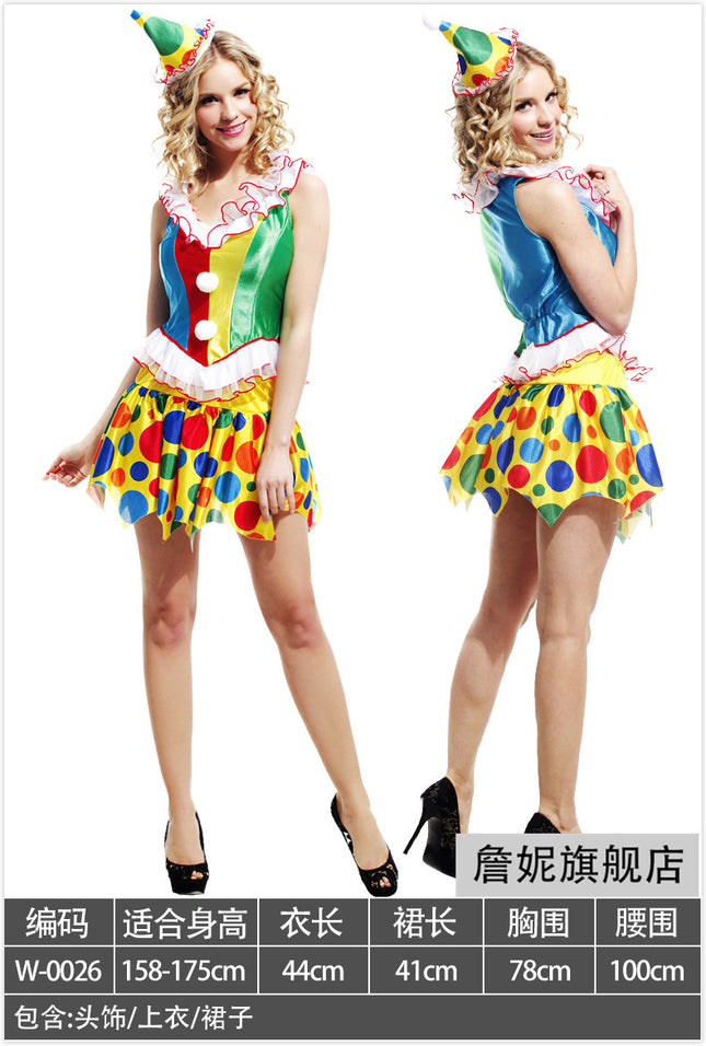 Adult Clown Performance Costume Birthday Party Magic Performance Masquerade Sexy Dress Female Clown Costume