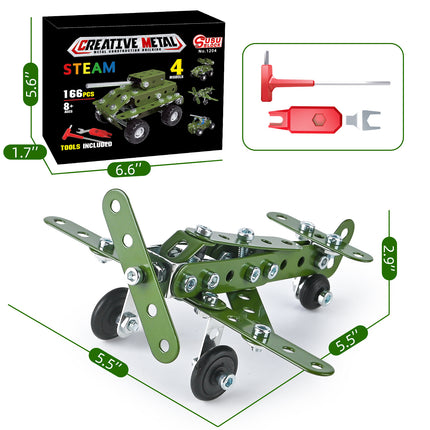 Cross-border metal military aircraft building blocks suit motorcycle fire engineering vehicle children's educational assembled toy model