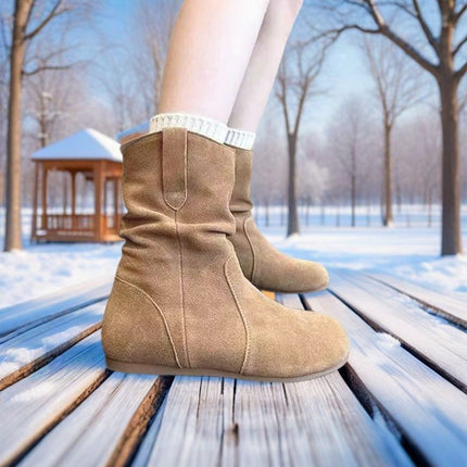 2025 New Cotton Early Autumn Boots Sleeve Pile Boots Women's Soft Sole Flats Short Boots Suede Boots British Fashion