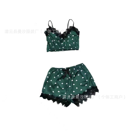 Cross-Border New Style Camisole, Shorts, and Robe Three-Piece Set, Sexy Lace Women's Loungewear Pajamas, Wholesale in Stock