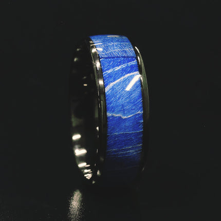 Cross-Border Popular Stainless Steel Ring European and American Men's Personalized Black Bottom Blue Wood Starry Sky Spot Ring Ring Wholesale