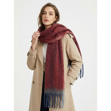 Simple Frame Solid Color Scarf Women's Warm Cashmere Tassel Scarf Autumn and Winter Contrast Color Scarf Cold-proof Shawl