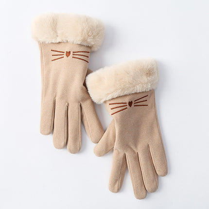 Autumn and Winter Warm Gloves Women's fleece-lined Thickened Hair Mouth Outdoor Riding Driving Sports Touch Screen Velvet Gloves Women