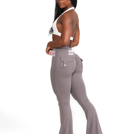 YIDI Yoga Tooling Style Peach Hip Pocket Flared Pants Sports Quick-drying Small Sexy Trousers