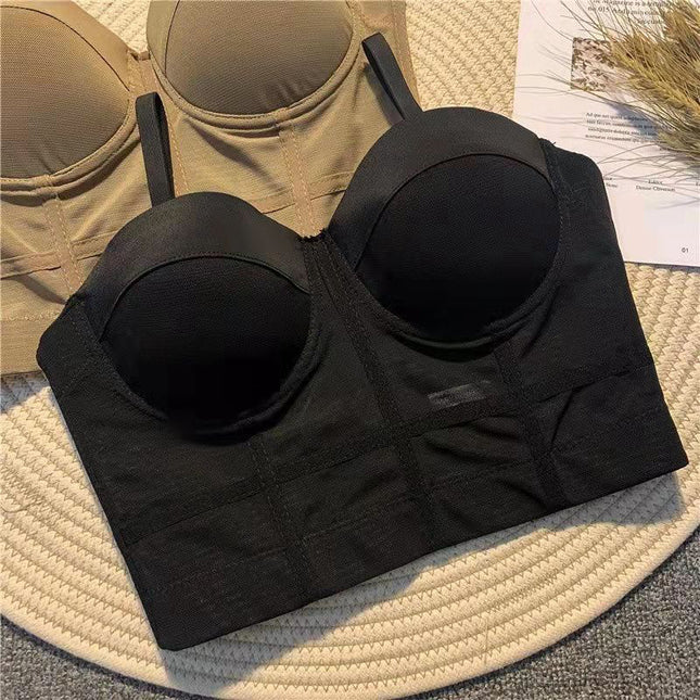 Cross-Border Trade Women's Tube Top Push-Up Bra Solid Color Mesh Fishbone Bra Camisole Top Wholesale Sexy Style