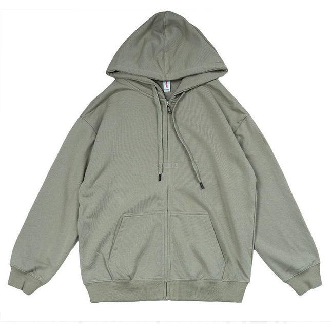 Loose version of the earth color 320G zipper hooded moss green light green grass green solid color simple sweater for men and women