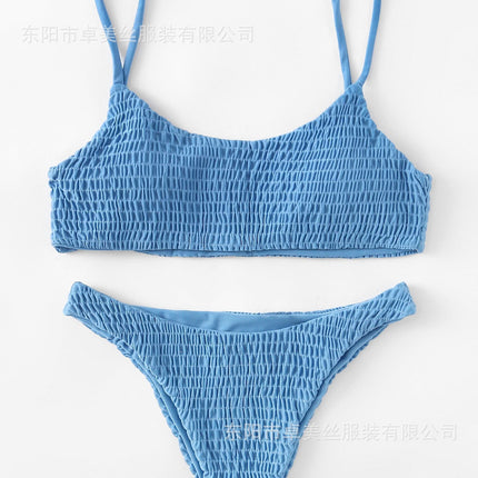Triangle Bikini_2019 European and American Aliexpress Popular Swimsuit Sexy Pleated Triangle Bikini Bikini