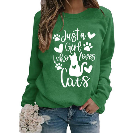 Who loves cats printed crew neck coat European size ladies coat long sleeve cross-border foreign trade supply