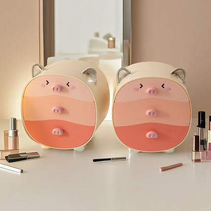 Plastic Dopamine Pink Cute Piggy Bedroom Cosmetics Storage Box Drawer-Type Jewelry Dustproof Desktop Household