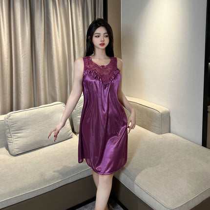 Korean version of sex hint pajamas light purple lace home clothing suit foreign trade plus size pure desire style war robe fun 4002