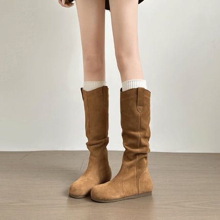 Cowhide Birkenstock-Style Long Boots 2025 Autumn and Winter New Style Pleated Boots Birkenstock Slim Boots Riding Boots Stretch Boots
