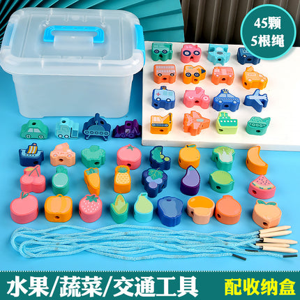 Wooden Beads for Children 1~4 Years Old Baby Enlightenment Wearable Rope Large Particles Early Education Toys Training Mentation