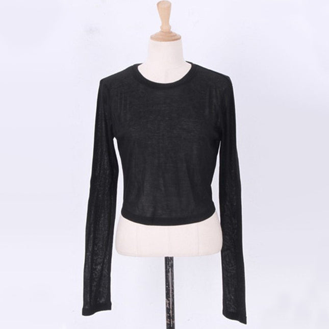 Dropshipping Korean Dongdaemun Light Yellow Cropped Long-Sleeve T-Shirt Top for Women, Korean Trending Color