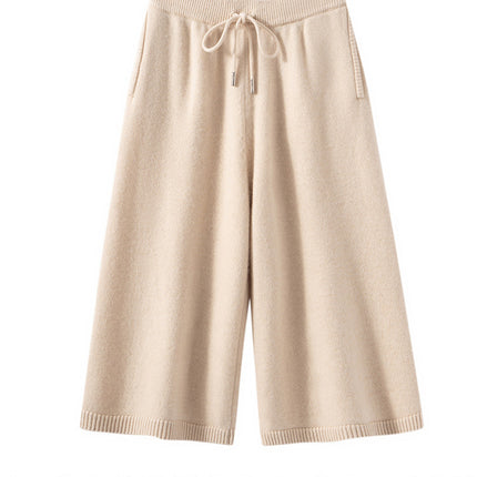 Casual High-Waisted Loose Straight-Leg Floor-Length Thick Drape Knit Pants for Women, New Cashmere Four-Way Stretch Pullover