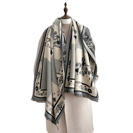 2025 New Autum Women's Fashion Scarf Retro Stitching Contrasting Jacquard Scarf Warm and Cold-Proof Air-Conditioned Shawl