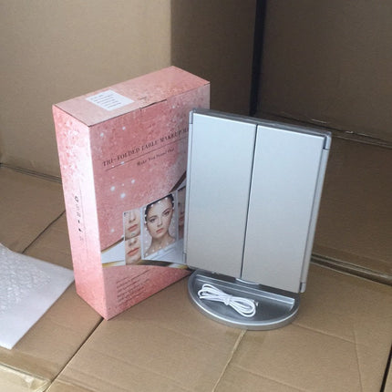 Cross-Border Led22 Light Mirror Three-Sided Foldableing Makeup Mirror with Light Charging Desktop Beauty Mirror Desktop Luminous Mirror
