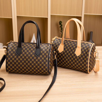 2023 New Boston Women's Bag Retro Contrast Printed Handbag Shoulder Crossbody Pillow Bag Wholesale