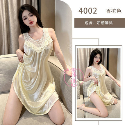 Sex Lingerie Sexy Pajamas Women's Summer Nightdress Lace Sleeveless Loose plus size Pajamas Sexy Pure Sex Clothes