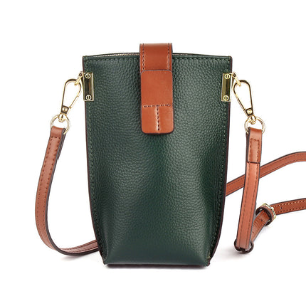 Top Layer Cowhide New Simple Mobile Phone Bag Crossbody Women's Contrast Color Shoulder Bag Women's High-grade Genuine Leather Crossbody Bag