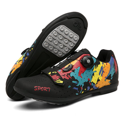 Mountain Bike Lockless Cycling Shoes for Men and Women, Graffiti Road Bike Lock Shoes, Hard-Soled Dynamic Cycling Shoes, Professional Bicycle Shoes