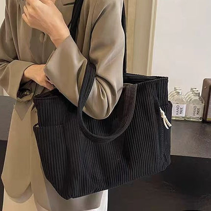 Corduroy Bag Women's Large Capacity 2024 New Autumn and Winter Casual Shoulder Shopping Bag Premium Tote Bag