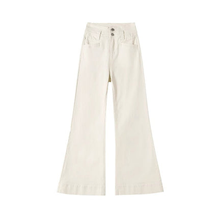 dark blue Micro-Lam Jeans Women's Trendy All-Match New High Waist Slimming Loose-fit Trumpet Horseshoe Long Pants