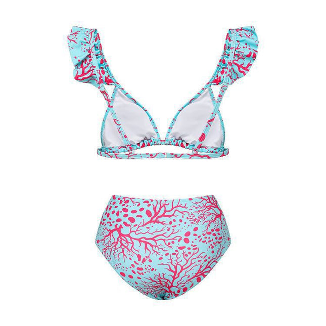 European and American Style Printed Bikini for Women, Quick-Dry Three-Piece Set, Backless Conservative Two-Piece Swimsuit, Tummy-Covering Hot Spring Swimwear Bikini