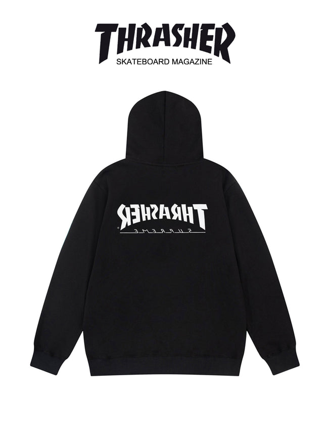 Heavy Thrasher Flame Hooded Unisex Sweatshirt American Style Cross-Border Casual Hoodie Trendy Brand Printed Loose Fleece-Lined