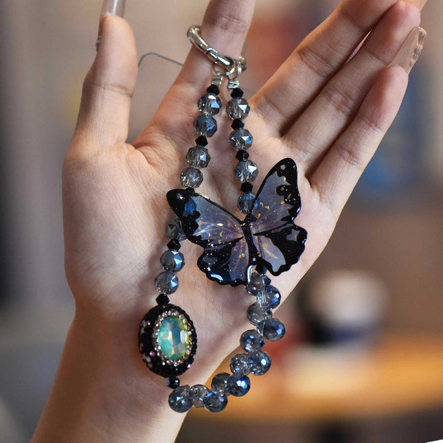 Xiaohongshu Style 3D Butterfly Phone Chain Trendy High-End Phone Strap Lanyard Beaded Keychain Accessory