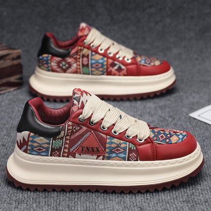 Men's Shoes 2025 Spring New Retro Embroidered Breathable Trendy Shoes Men's Thick Sole Increased Fashion Sports Casual Board Shoes