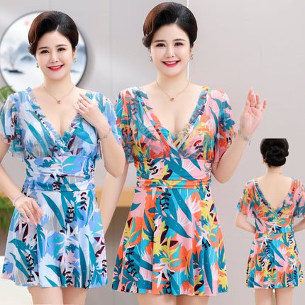 plus size Swimsuit Women's Conservatively Fashionable Printed Body-Covering Belly-Covering Slimming Slight Chubby Girls' Hot Spring Swimsuit