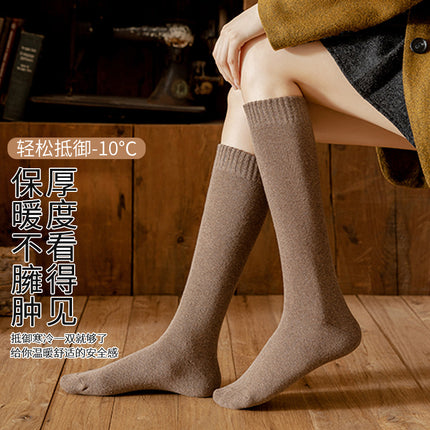 Calf Socks Women's Autumn and Winter Retro Preppy Style Extended Thickeneded Warm Heating Socks Insjk Long Terry