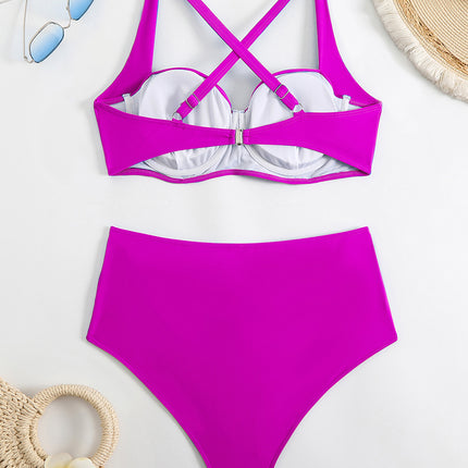 2025 European and American sexy new hard cup solid color high waist swimsuit bikini bikini cross-border TEMU foreign trade