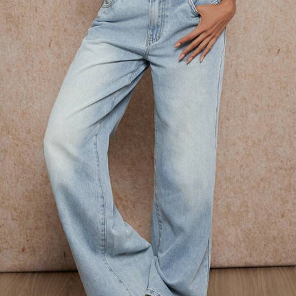 KEL American New Style Mop Jeans Women's Low Waist Wide Leg Pants Retro Washed Blue Slim Gods Pants Spring
