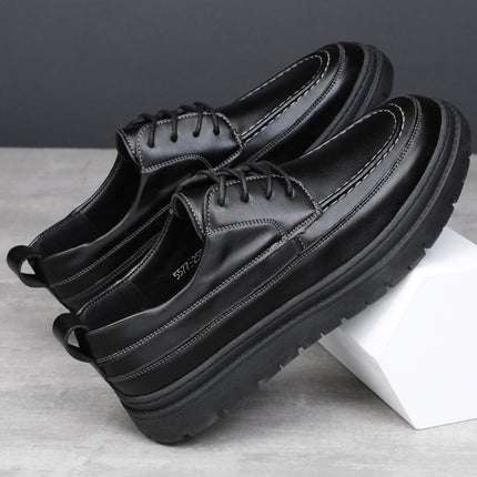 Autumn 2023 New Black Men's Business Casual Leather Shoes Men's Korean Style Youth Board Shoes Lace Breathable Men's Shoes