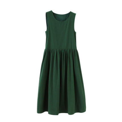 2026 Summer Japanese Style Plus-Size Petite Art Student Sleeveless Sweet First Love French Green Dress for Women