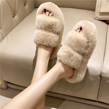 Household Moon Shoes Autumn and Winter Mao Mao Cotton Slippers Women's Cross Belt Fashionable Outer Wear Winter Home Thickened Warm
