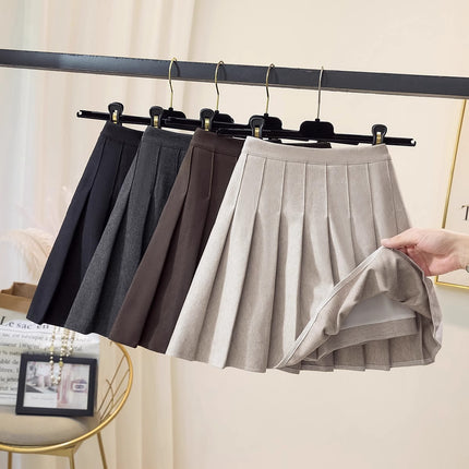 Thickened Woolen Pleated Skirt Skirt Women's Autumn and Winter New Slimming High Waist A- Line JK College Black Ins Short Skirt