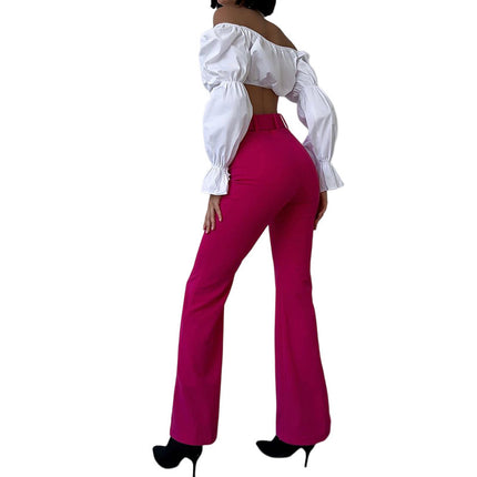 Fd1297 2024 Spring New Cross-Border Women's Pure Color Puff Long-Sleeved Sexy Slim Short Crop Top