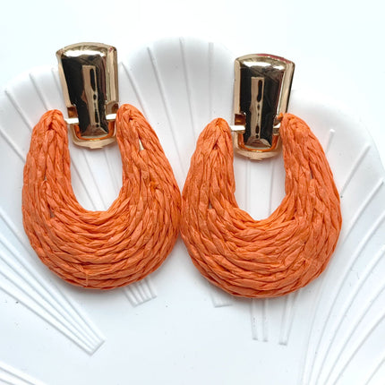 Cross-border Hot Selling European and American Color Rafi Grass Earrings Geometric Round Earrings Hand-woven Earrings for Holiday Ears