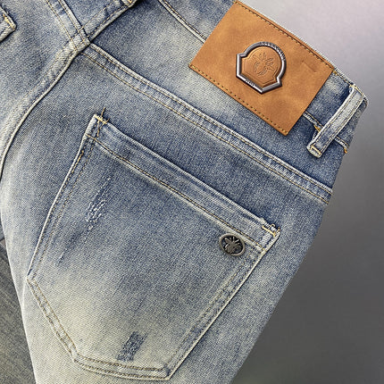 Light Luxury light blue Jeans Men's Slim Fit Small Foot Stretch Spring and Autumn Stretch Casual Trousers Men's 2024 New Arrival