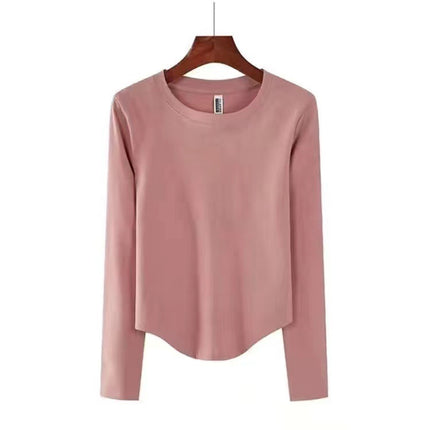 Autumn and Winter Thickened Short Irregular Long-Sleeve T-Shirt for Women, Brushed Slim-Fit Base Layer Top