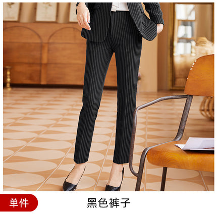 Autumn Viscose Commuter Loose Elegant Pants Suit Striped Small Suit Green Long Sleeve Elegant Commuter Women's Clothing