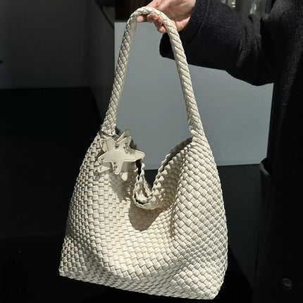 Cross-Border Large-Capacity Hand-Woven Bags for Women, Commuter Bags, High-End Shoulder Bags, Fashionable Satchel Bucket Bags