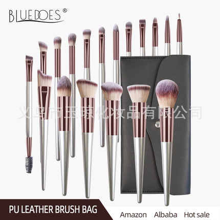 Cross-Border Popular Makeup Brushes 18 Pieces Champagne Color Wooden Handle Set Brushes Eye Shadow Brush Cosmetic Bag Beauty Tools Wholesale