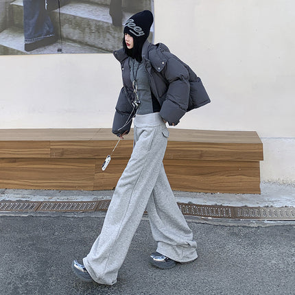 Lazy Drawstring High Waist Wide Leg Casual Pants Women's 2025 Spring New Dipped Loose Slimming Straight Pants